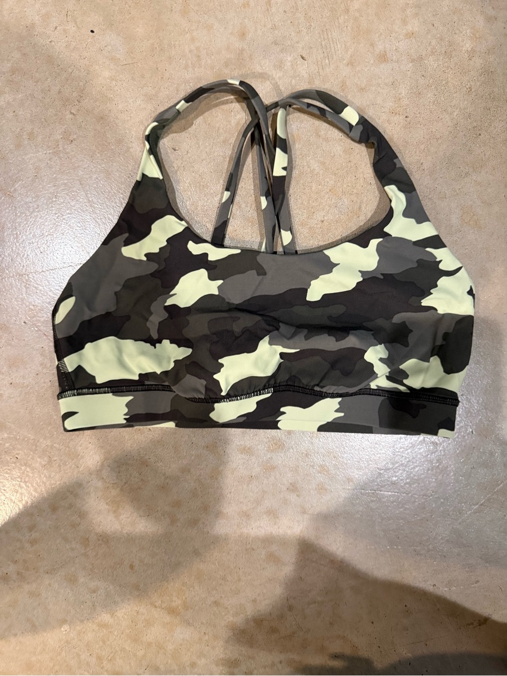 lululemon athletica Green & Black Camo Strappy Sports Bra